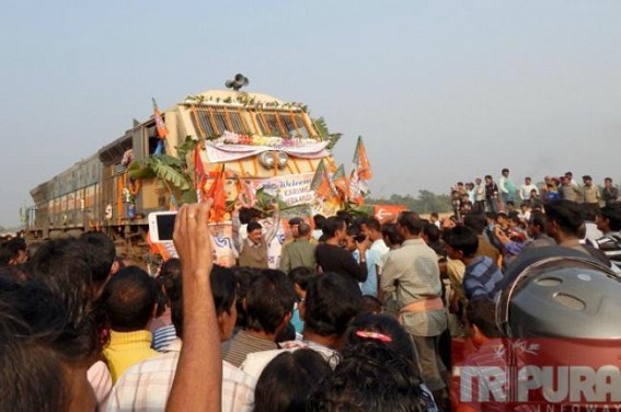 PM Modi's 'Look-East' policy brings historical moment for Tripura : Agartala to get first BG Engine on wednesday: Ballast train from Badarpur to Agartala on Jan 1st Week: BG service to commence in Tripura soon PM Modi's 'Look-East' policy brings historical moment for Tripura : Agartala to get first BG Engine on wednesday: Ballast train from Badarpur to Agartala on Jan 1st Week: BG service to commence in Tripura soon